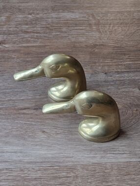 Set of 2 Vintage Brass Duck Head Decorative Accent Gold Tone Decor